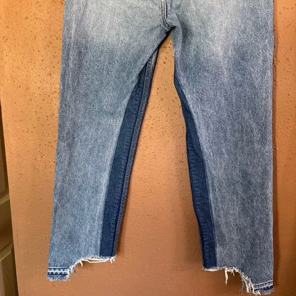 GRLFRND Helena High Rise Straight Leg Two Tone Distressed Jeans Size 28 Blue - Picture 5 of 10